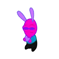 a pink and purple cartoon bunny with sunglasses on