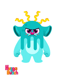 a cartoon illustration of a blue monster with the words hugga bunch underneath it