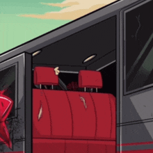 a cartoon of a bus with red seats