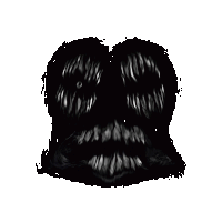 a drawing of a monster with a white background and a black face