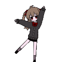 a pixel art of a girl in a school uniform standing on one leg .