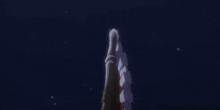 a cartoon character is flying through the air with a blue light behind it .