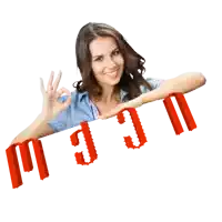 a woman in a blue shirt holds a sign with the letters m and j on it