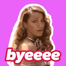 a sticker of a woman with the words byeeee