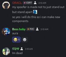 a screenshot of a text conversation between oracl and boss baby