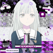 a girl with a necklace that says asexual on it