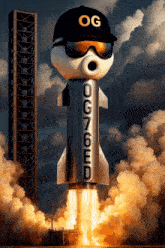 a rocket with og 76ed written on the side