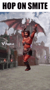 a man in a video game with the words hop on smite above him