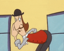 a cartoon character with a hat and a mustache is leaning against a wall .