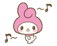 a drawing of a pink bunny with music notes behind her