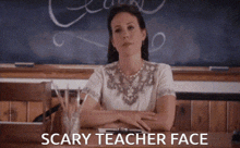 Scary Teacher Face Elizabeth Wcth Hearties Come Here Calls Students Forward By Bending Finger GIF