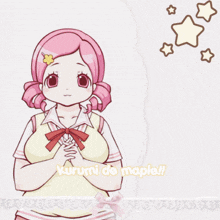 a picture of a girl with pink hair and the words kurumi de maple on the bottom