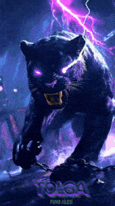 a black panther with purple eyes and the name tolga on the bottom