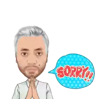 a cartoon of a man with a speech bubble that says " sorry "