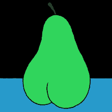 A pear shaped being turns its head and winks, smiling.