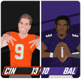 a cartoon of two football players with the number 13 on their jerseys