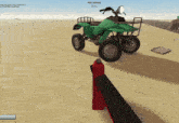 a green atv in a video game with your journey written on the bottom