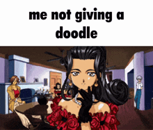 a cartoon of a woman in a red dress with the words me not giving a doodle