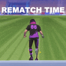 a cartoon of a soccer player with the words rematch time below him