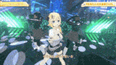 a group of anime girls are dancing on a stage with a sign that says only my railgun .