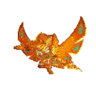 a cartoon character with wings and a spear is flying through the air
