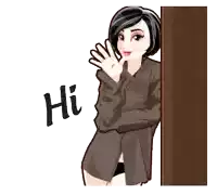 a cartoon of a woman saying hi with her hand