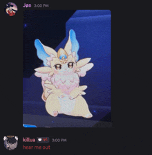 a screenshot of a chat with killua saying hear me out at 3:00 pm