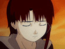 a close up of a cartoon character 's face with her eyes closed