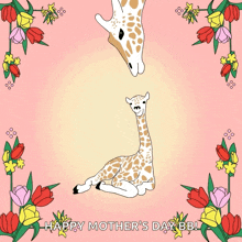 a happy mother 's day greeting card with a giraffe and baby giraffe