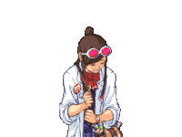 a pixel art of a girl wearing sunglasses and a white coat