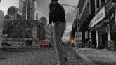 a man walking down a street holding a sign that says " the end is near "