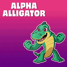 a cartoon of an alligator with the words alpha alligator above it