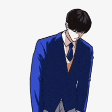 a cartoon of a man in a blue suit and tie .