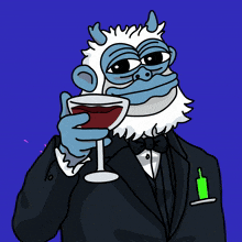 a cartoon of a yeti holding a glass of wine
