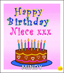 a birthday card for mindy with a cake and candles on it