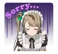 a girl in a maid outfit is kneeling down and says sorry .