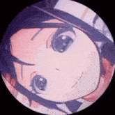 a close up of a person 's face in a circle with a black background .