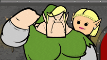 a cartoon of a man in a green shirt standing next to a woman