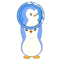 a penguin with a bubble on its head