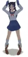 a girl in a blue skirt and white shirt is dancing