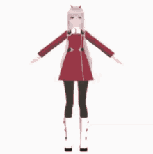 a 3d model of a girl with pink hair and black boots