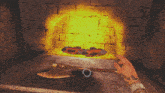 a person with a tattoo on their arm is holding an axe in front of a fire