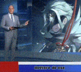 a man in a suit and tie stands in front of a screen that says dottore de ose on it