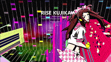 a girl in a pink skirt is standing in front of a screen that says rise kujikan