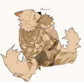 a drawing of a dog holding another dog with chu written on the bottom