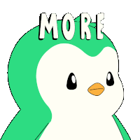 a green and white penguin with the word more on its head