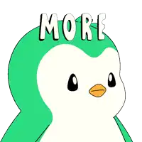 a green and white penguin with the word more on its head