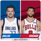 two basketball players from dallas and bulls are on a poster