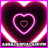 a glowing pink heart with the words assalamualaikum written below it