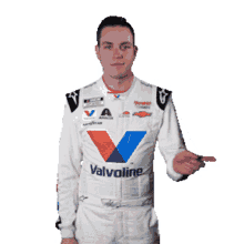 pointing left alex bowman nascar to the left over there